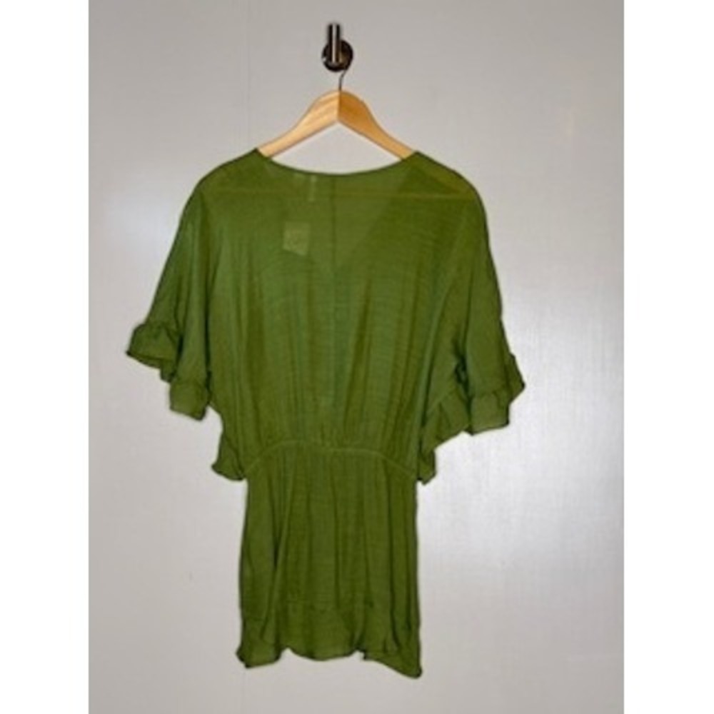 Cato Olive Green Wrap Style Top Womens Medium NWT Ruffle Hem - Picture 6 of 7
